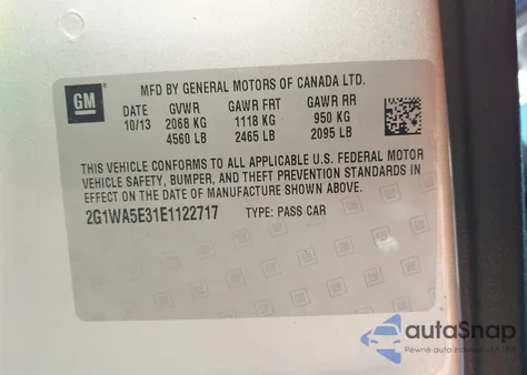 2014 Chevrolet Impala Limited Ls from USA, damaged, VIN 2G1WA5E31E1122717